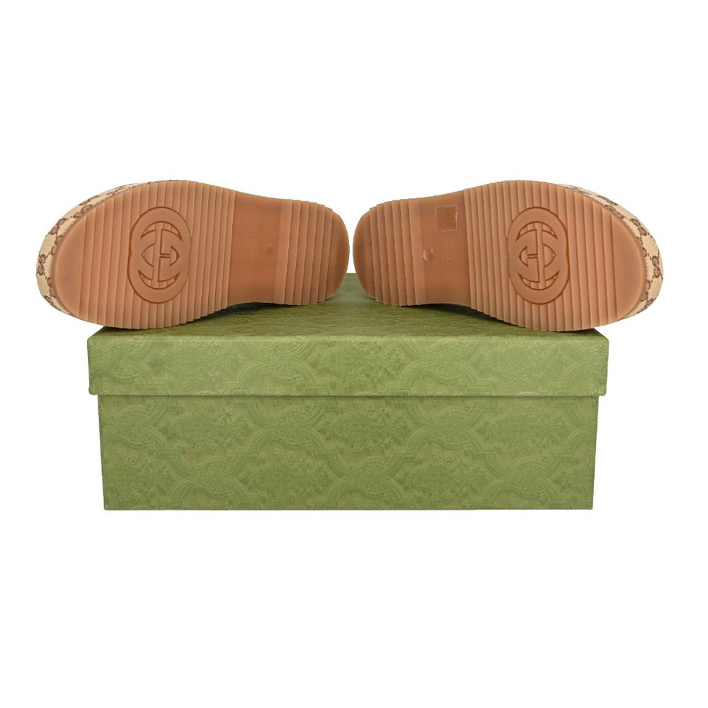 Gucci Beige Monogram Platform Slide Sandals with Burgundy Insole - Picture 8 of 16